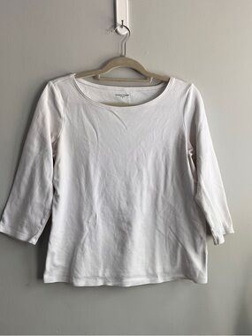 Eileen Fisher white 3/4 sleeve 100% cotton tee L